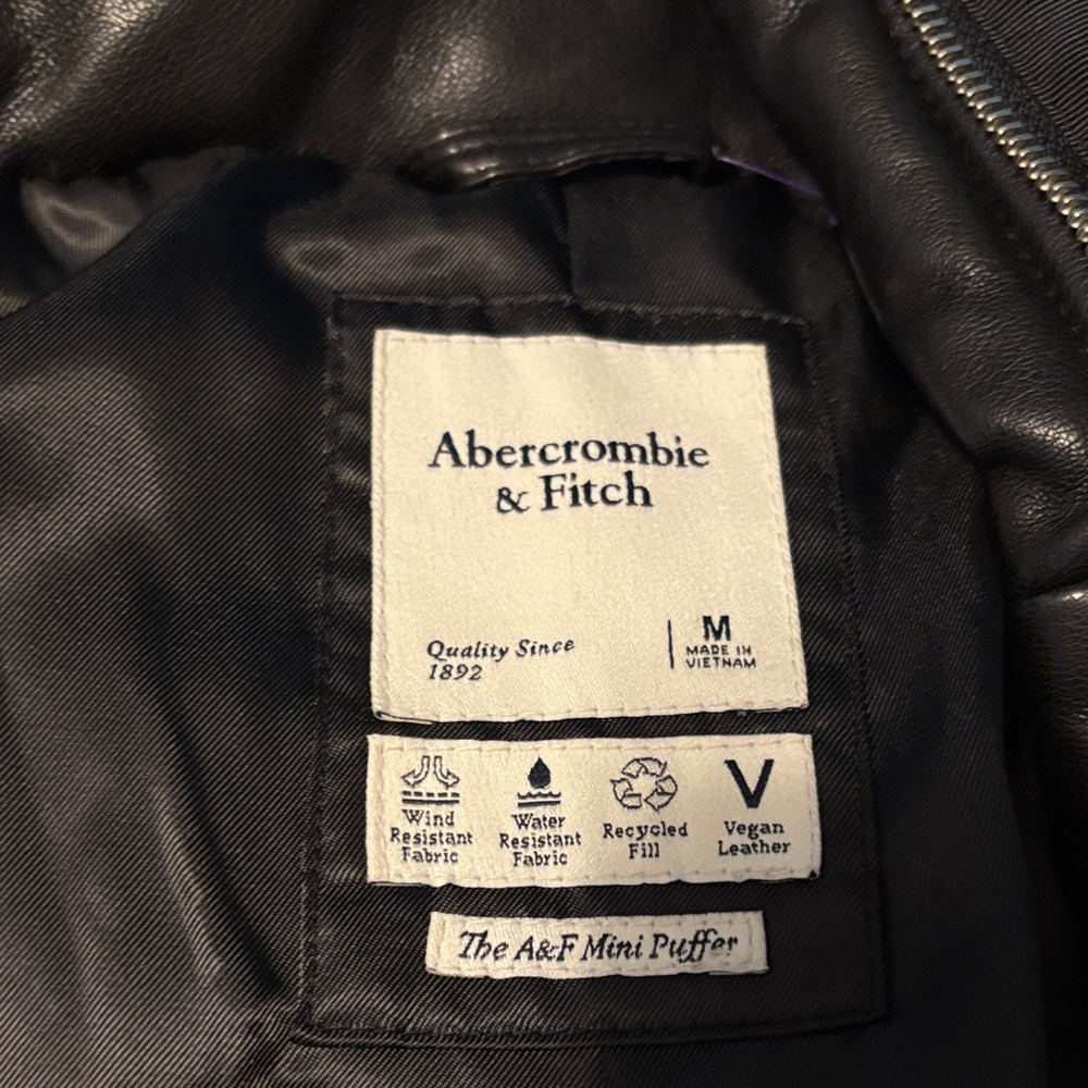Abercrombie & Fitch Black Vegan Leather Puffer
